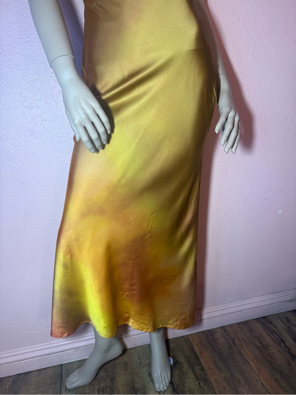 Windsor Satin Halter Midi Dress Gold Rust Ombre Open Back Slip Dress Small NWT ✨ - Picture 7 of 13